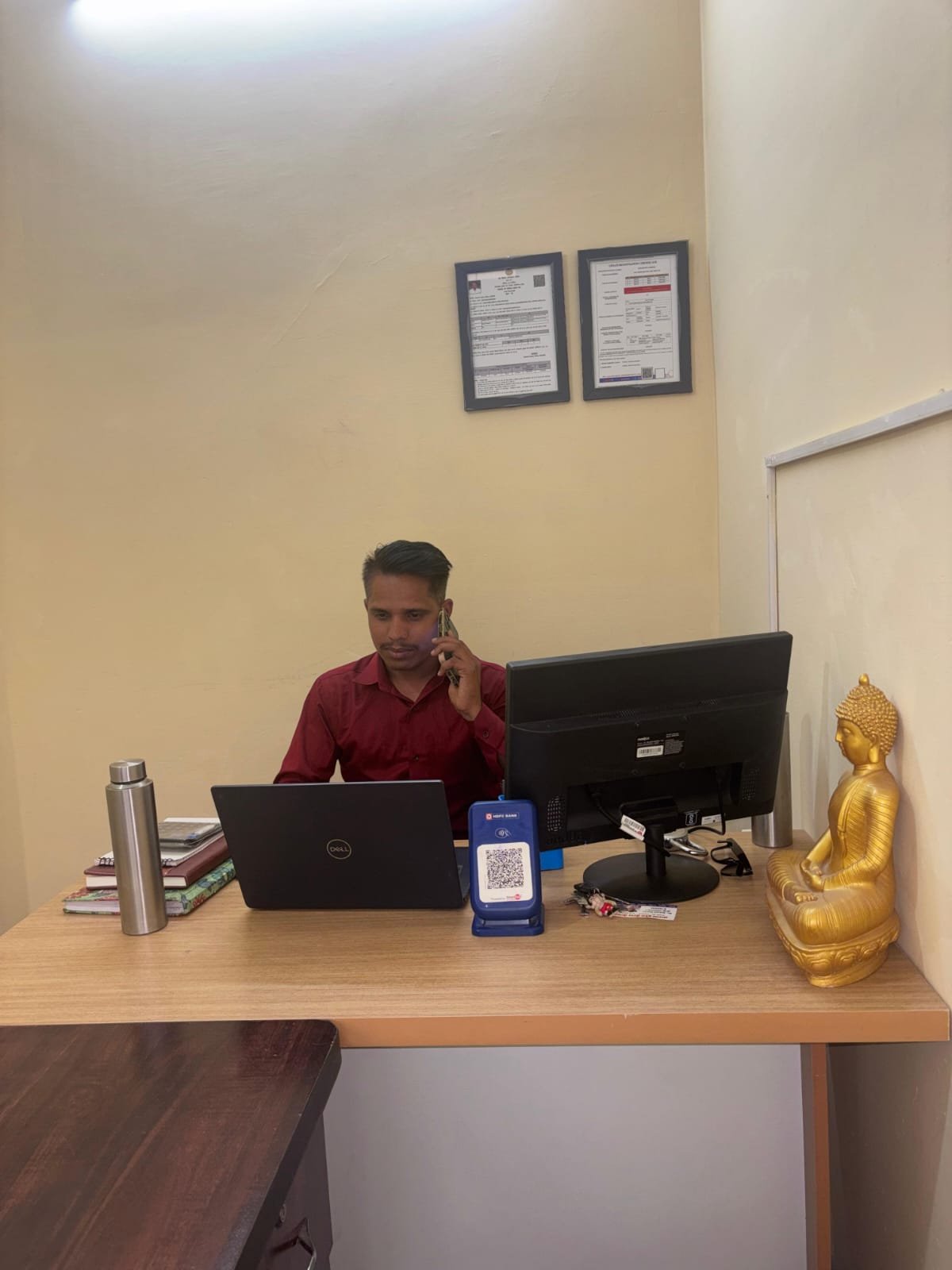 Founder working at office desk
